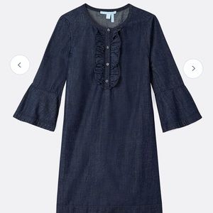Draper James Chambray Ruffle Shift Dress Dark Wash Size 16